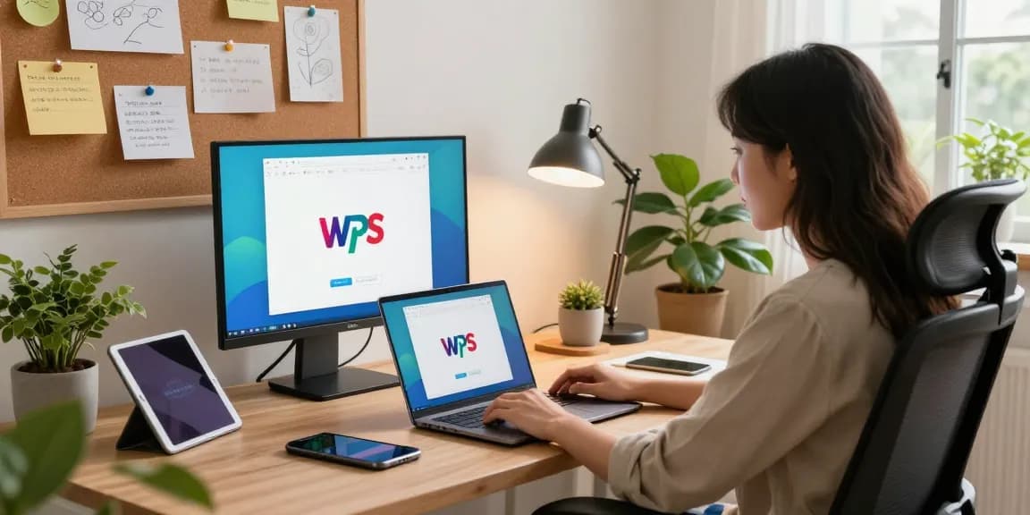 WPS Download on a modern laptop in a stylish home office workspace.