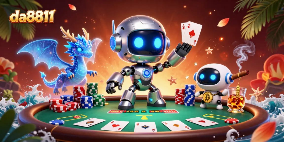 Experience thrilling gaming action at da8811 with vibrant 3D casino characters and poker elements.