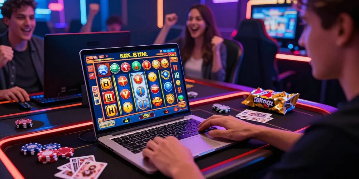 Excited player at rokok88 slot login enjoying vibrant online casino game atmosphere