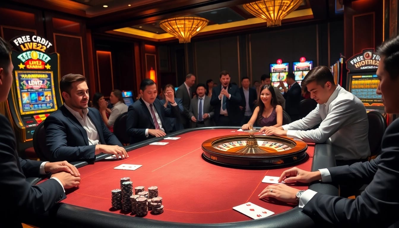 Play for free credit live22 at an exhilarating casino scene filled with excitement and luxury.