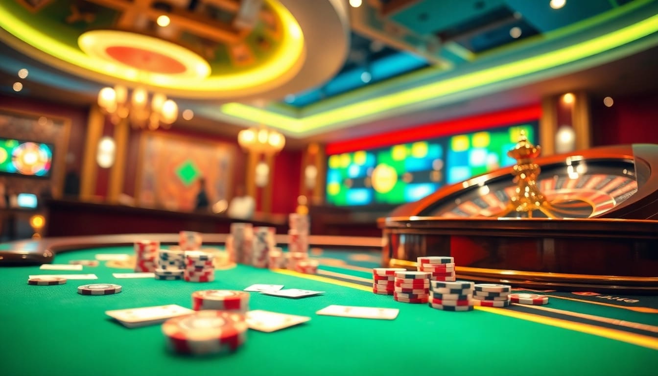 Experience thrilling gameplay at f168 with dynamic casino tables and vibrant poker chips.