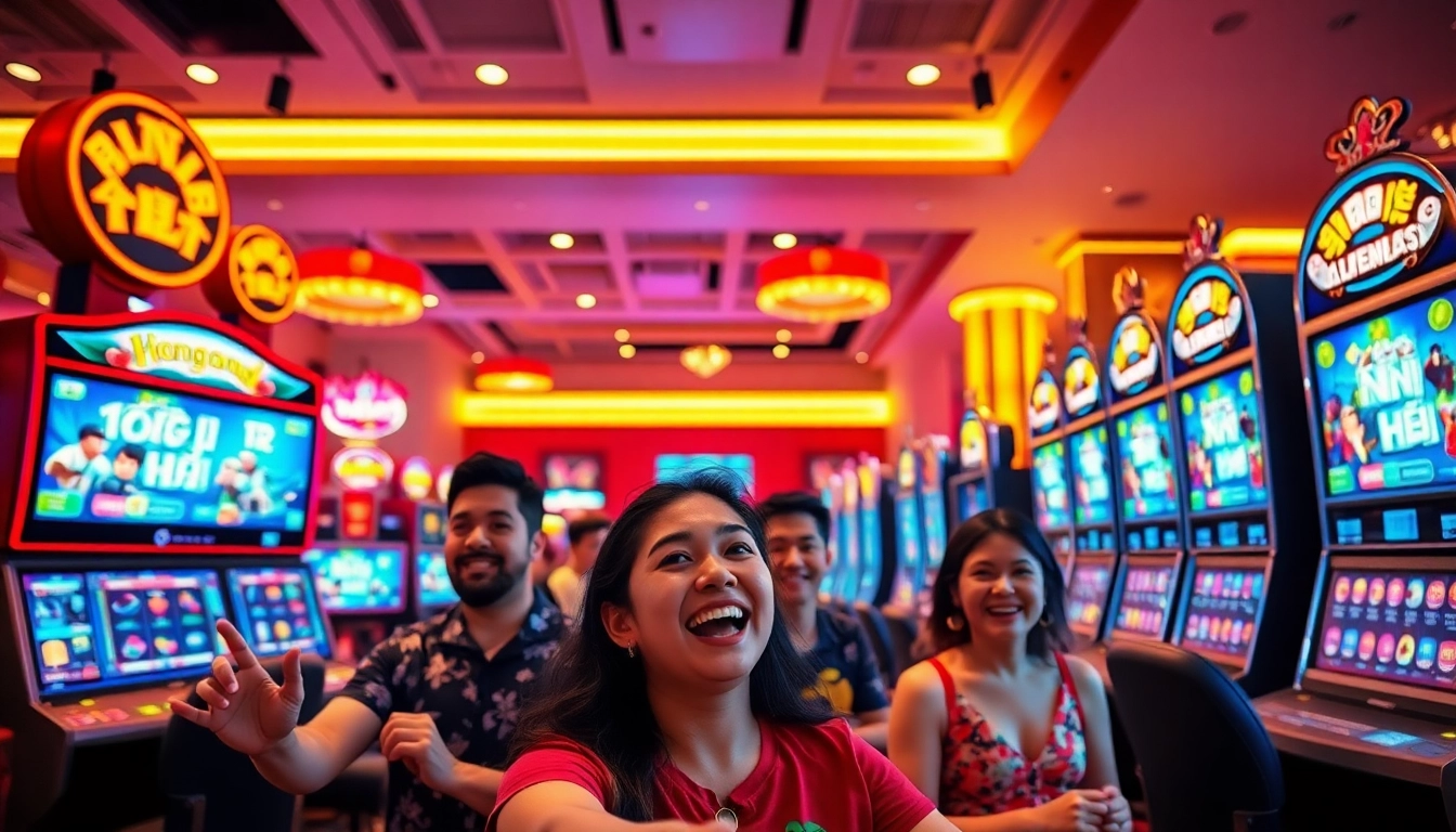 Nổ Hũ slot game scene with players enjoying vibrant casino atmosphere