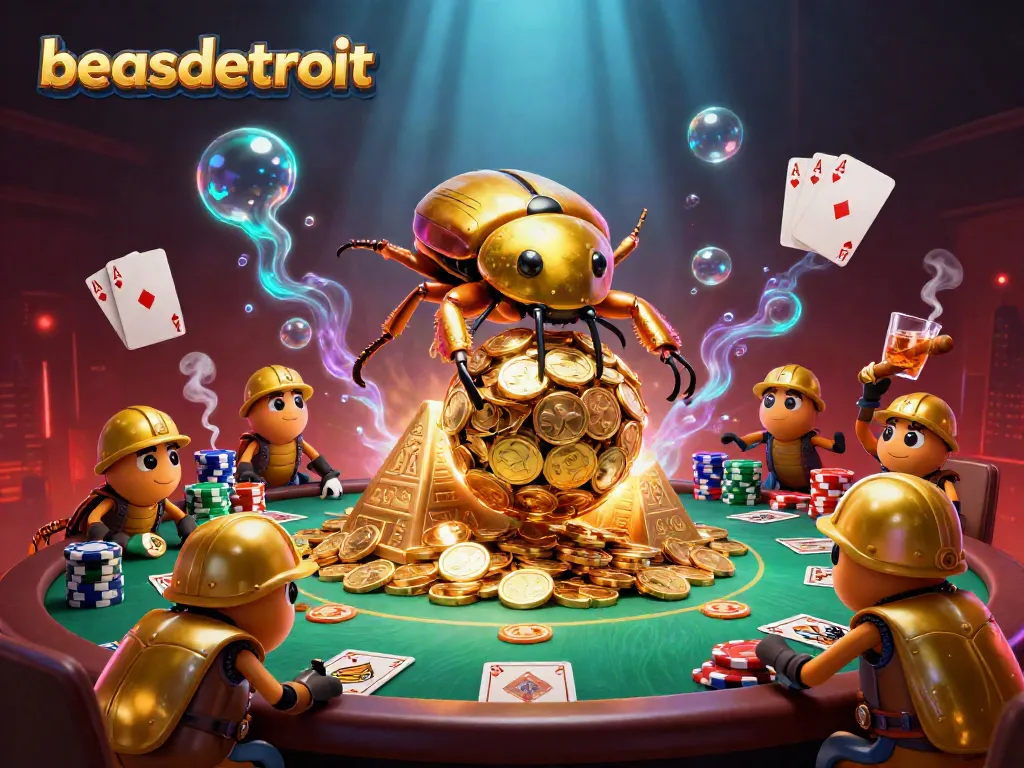 Engage with exciting gambling adventures at beasdetroit featuring golden beetles rolling coins.