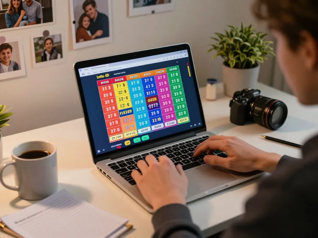 Engaging with 9 Lotto 4D on a laptop during a relaxed evening gaming session at home