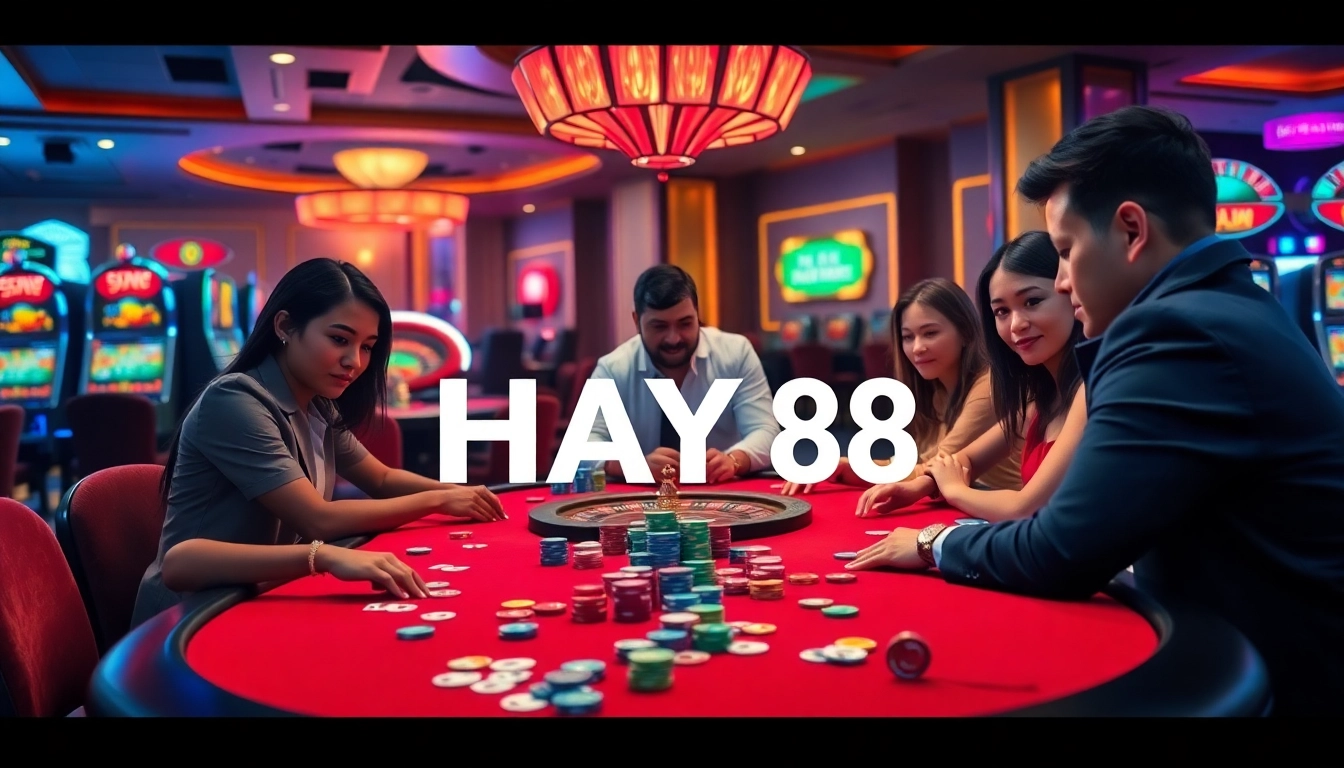 Experience high-stakes gaming action at HAY 88 casino with vibrant tables and exciting slot machines.