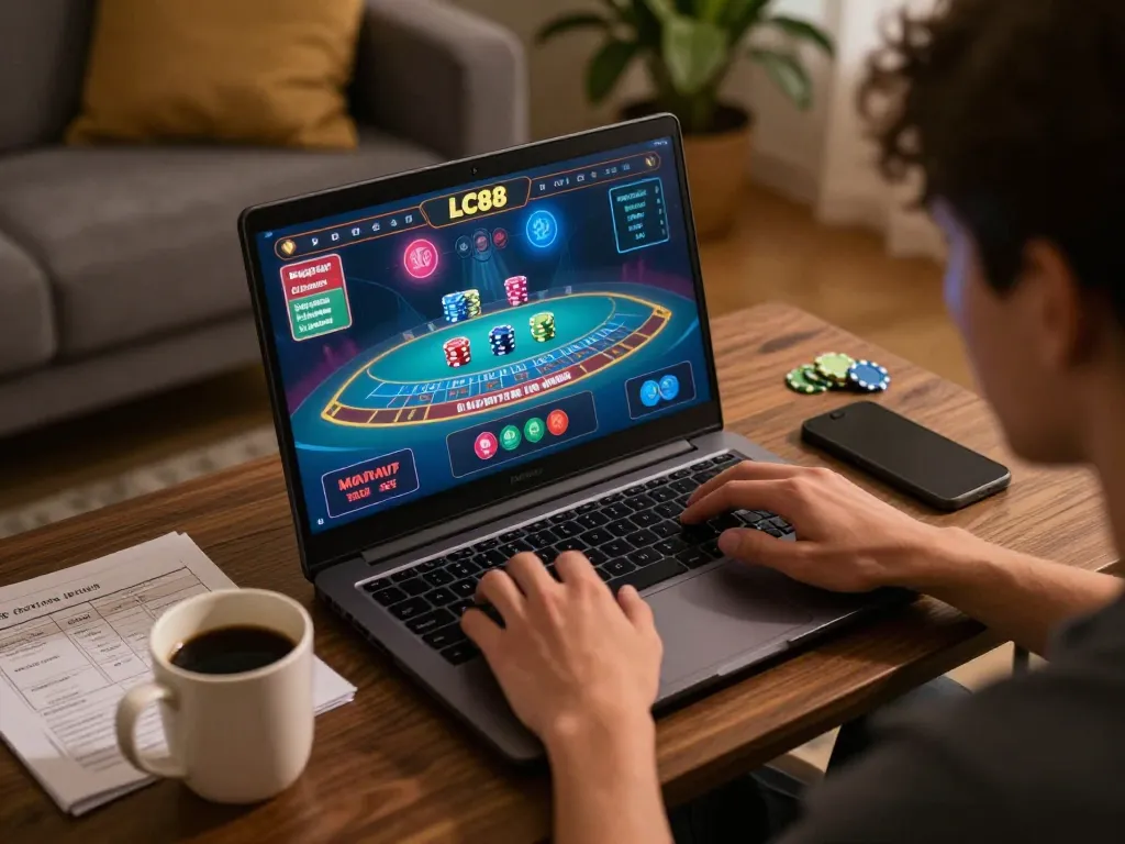 Engage in thrilling LC88 online gaming from home with live dealer blackjack.