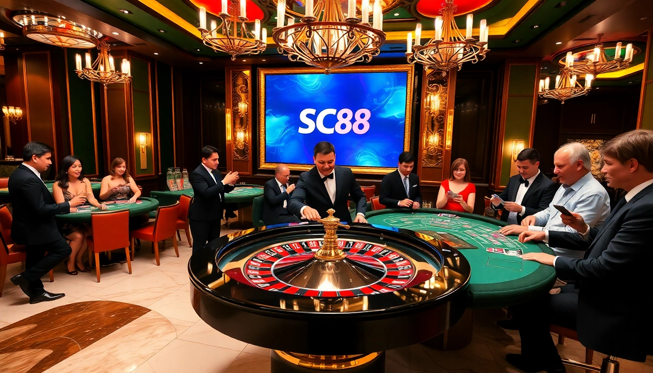 SC88 players engaging in a thrilling roulette game in a luxurious casino setting.