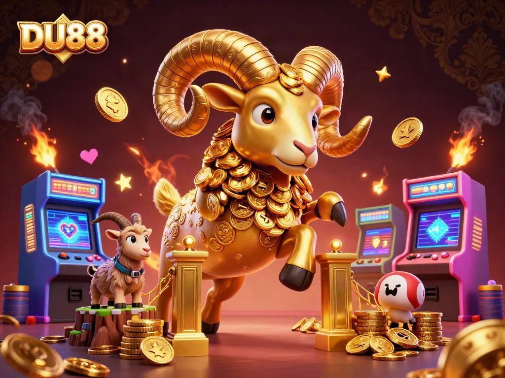 Engage with DU88's vibrant online casino experience featuring golden ram and arcade excitement.