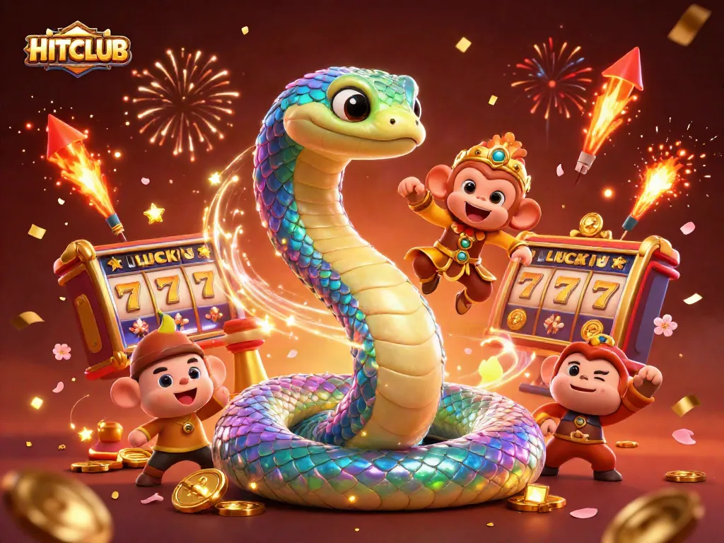 Experience the excitement of HITCLUB with vibrant slot reels and festive energy in a captivating 3D scene.
