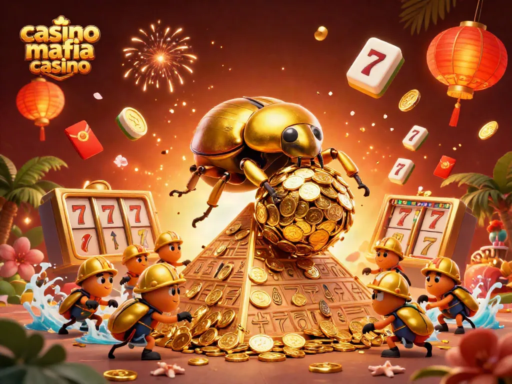 Engage in thrilling gameplay at casino mafia casino amidst golden beetles and rich casino elements.