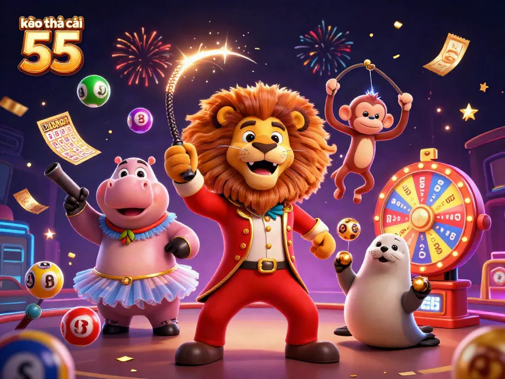 Engage with kèo nhà cái 55 in this vibrant casino scene showcasing fun characters and dynamic gambling elements.