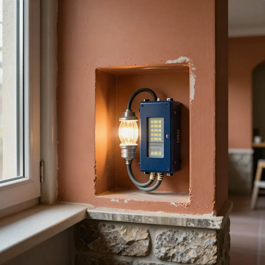Corridoio tecnico con driver LED sostituito e lampada nuova, luce stabile e calda.