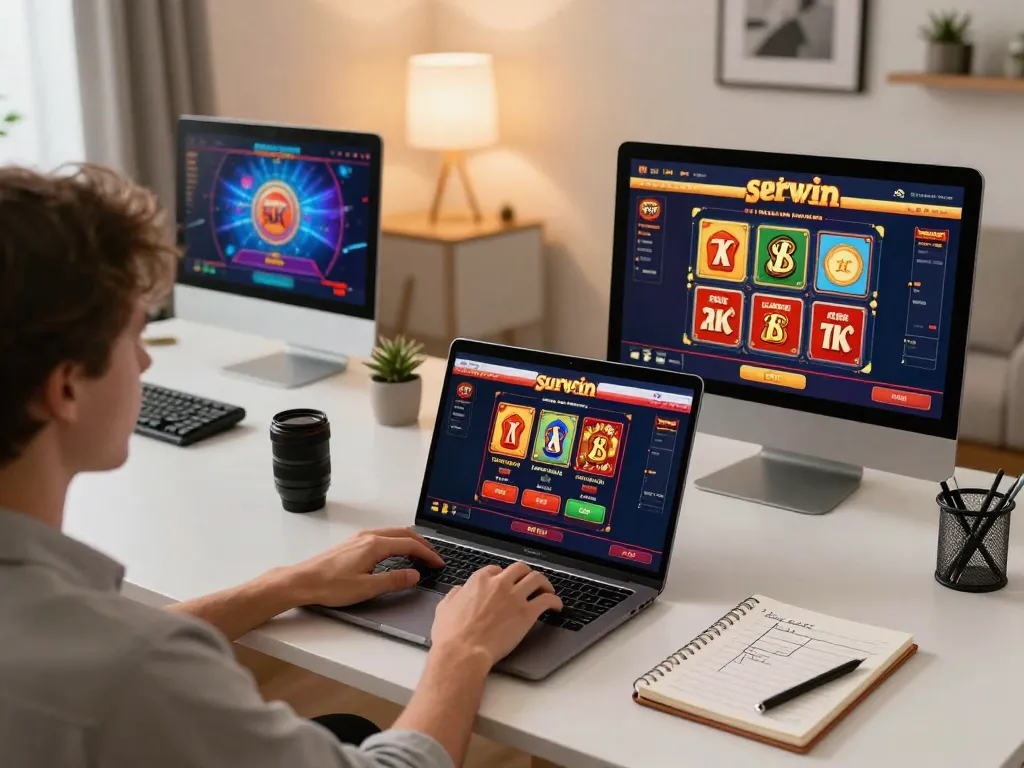 Player engaging in online gaming at surewin platform, showcasing a vibrant setup with strategy notes.