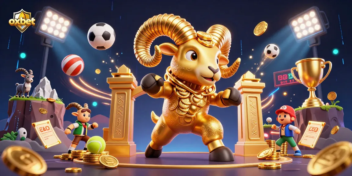 The golden ram symbolizes oxbet's powerful sports betting experience with energetic elements.