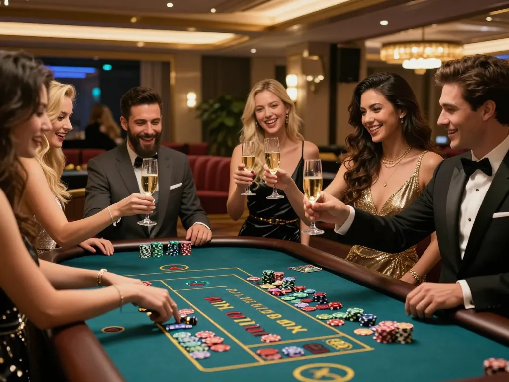 Friends celebrating a win at the casino at https://go999.de.com, showcasing excitement and luxury.