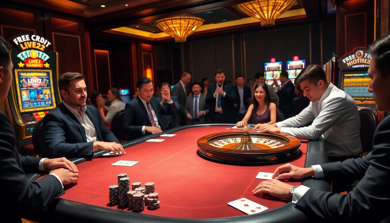 Play for free credit live22 at an exhilarating casino scene filled with excitement and luxury.