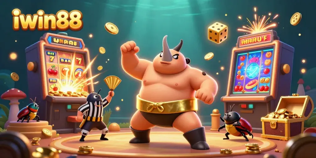 Watch the 3D iwin88 champion beetle as it stomps and sends coins flying in a vivid casino scene.