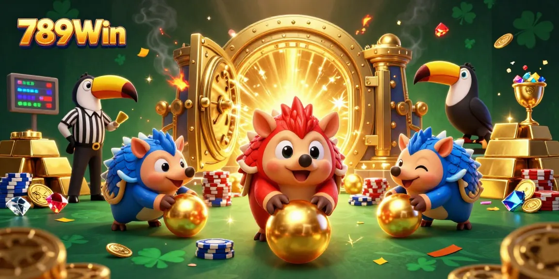 Experience thrilling wins at 789Win with animated pangolins bowling through poker chips.