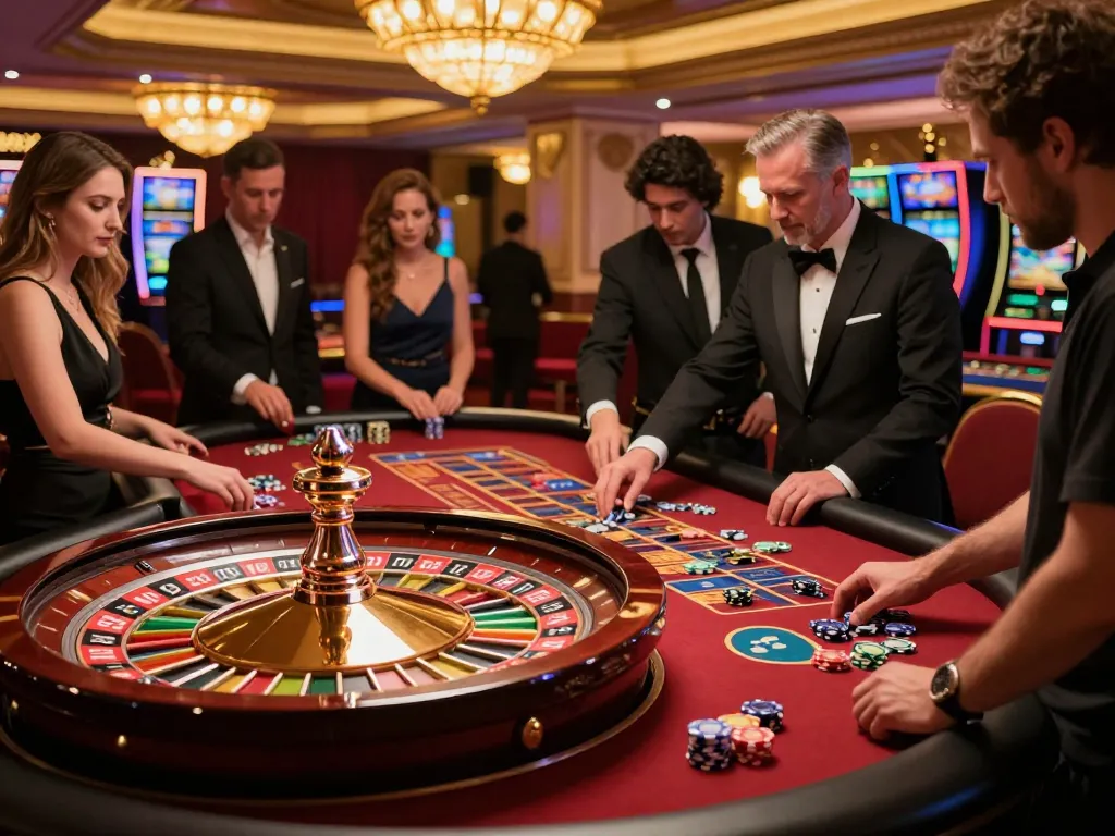 Players engaging with the roulette table at TR88, showcasing exciting gameplay in a luxurious casino setting.