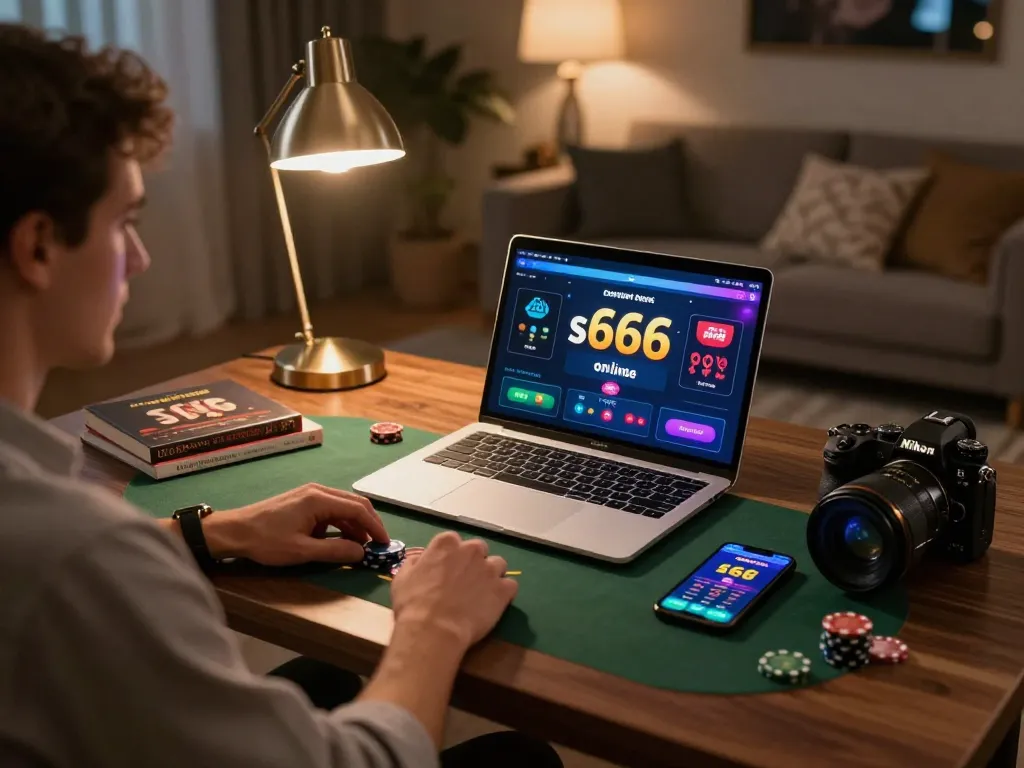 Engaging in s666 online poker gameplay from home in a warm, inviting environment.