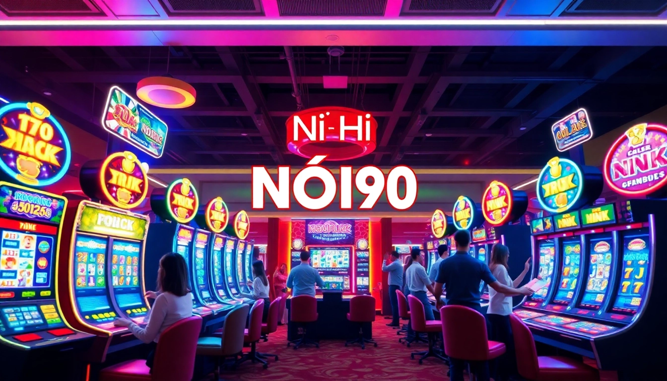 Nổ Hũ slot machines in a vibrant casino setting, showcasing excitement and winning potential.