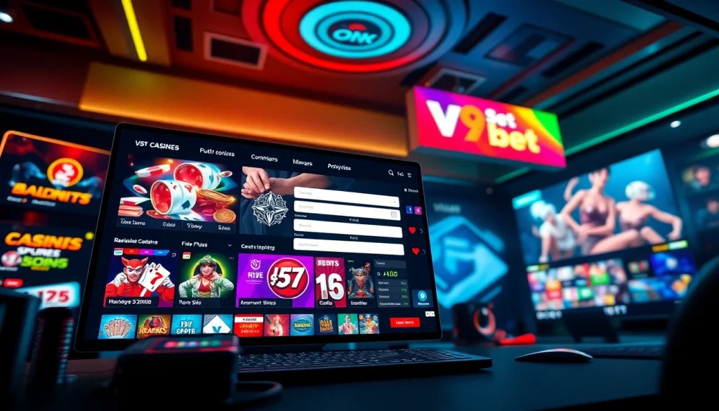 Discover the link v9bet on a modern online casino interface, showcasing vibrant games.