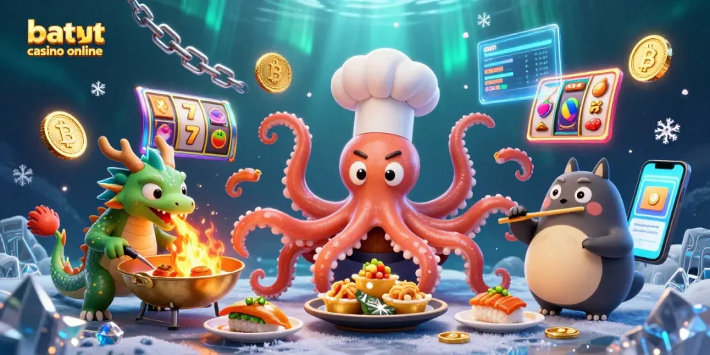Experience gaming excitement at the best payout casino online with vibrant characters and crypto elements.